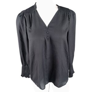 Black Tape V-Neck Smocked 3/4 Sleeve Blouse Size Small